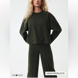 H&M Dark Green Crew Neck Sweater and Pants Set